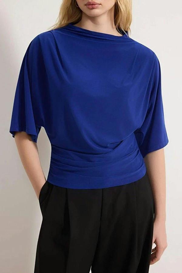 WOVCOR Boat Neck Batwing Sleeve Stretchy Knit Blouse