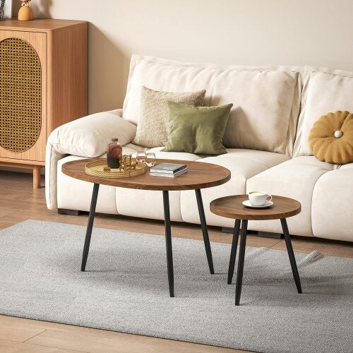 Wyld Haus Suta Noni Metal And Wood Chestnut Finish Set Of 2 Nesting Coffee Tables 80 cm
