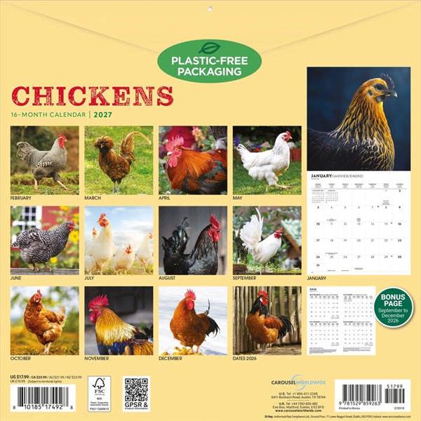 Chickens Calendar 2027, Wall Calendars, Month To View, Animals, Gift