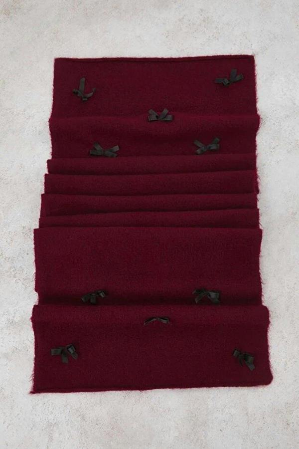 WOVCOR 2-Piece Soft Textured Knit Scarf and Beanie Set with Ribbon Detail