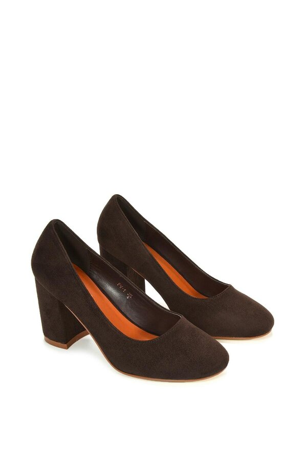 XY LONDON Round Toe Mid Block Heel Court Shoe Heels
