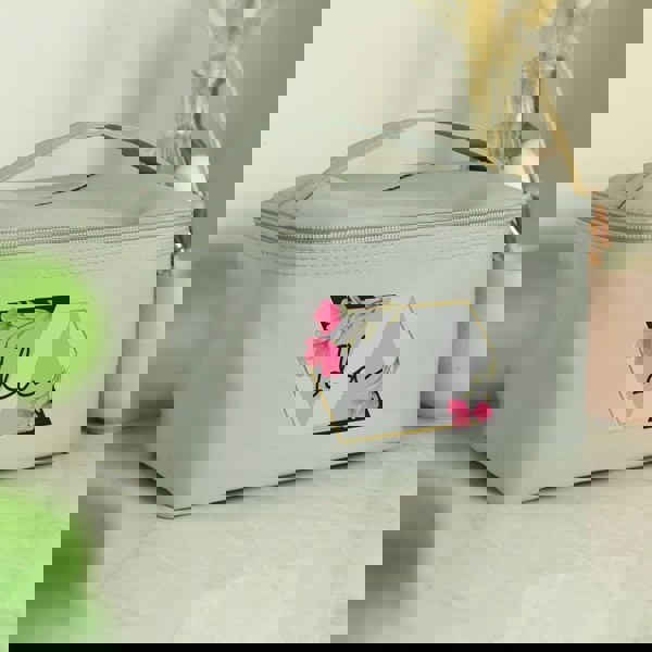 Personalised Memento Company Personalised Geometric Floral Grey Toiletry Bag