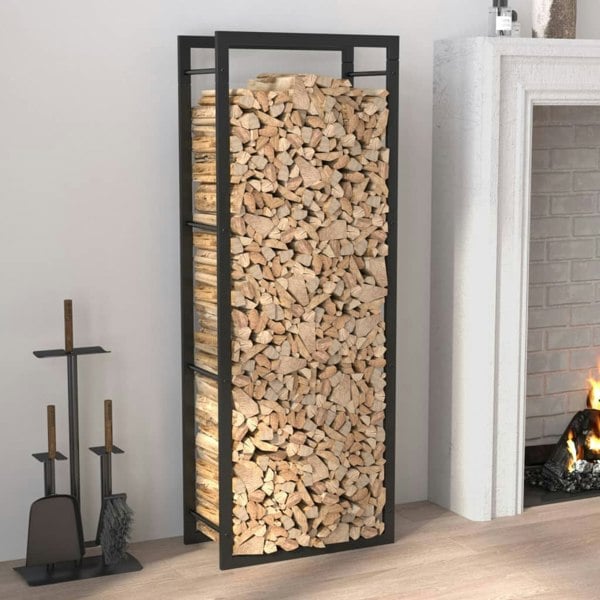 Berkfield Firewood Rack Matt Black 50x28x132 cm Steel