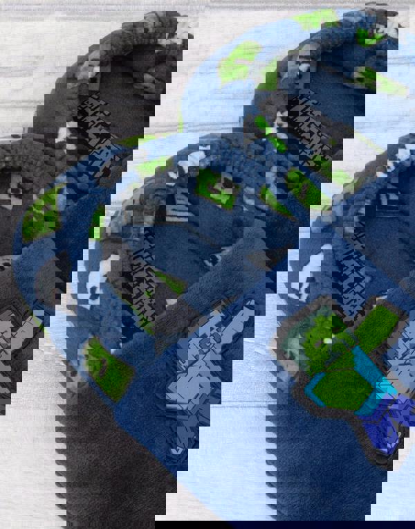 Minecraft Boys Blue Creeper Zombie Applique Mule Slippers [dis]