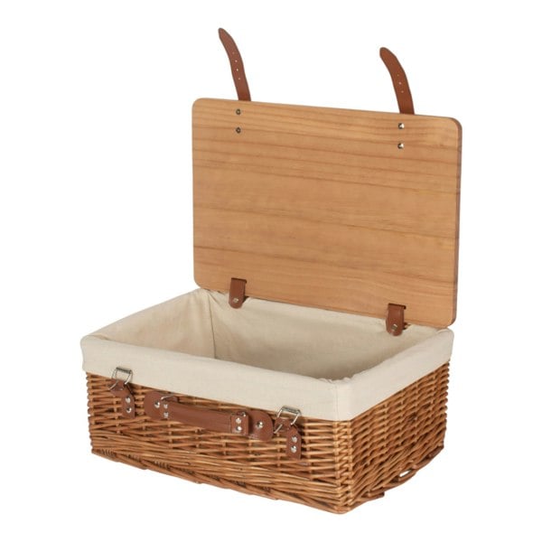 Double Steamed White Lined Willow Picnic Basket with Pinewood Lid