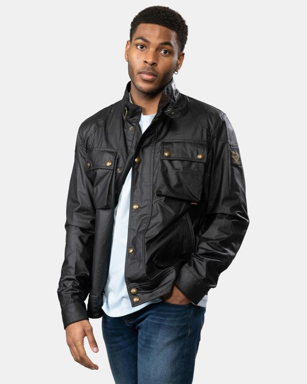 Belstaff Racemaster Mens Waxed Cotton Compact Field Jacket - Black