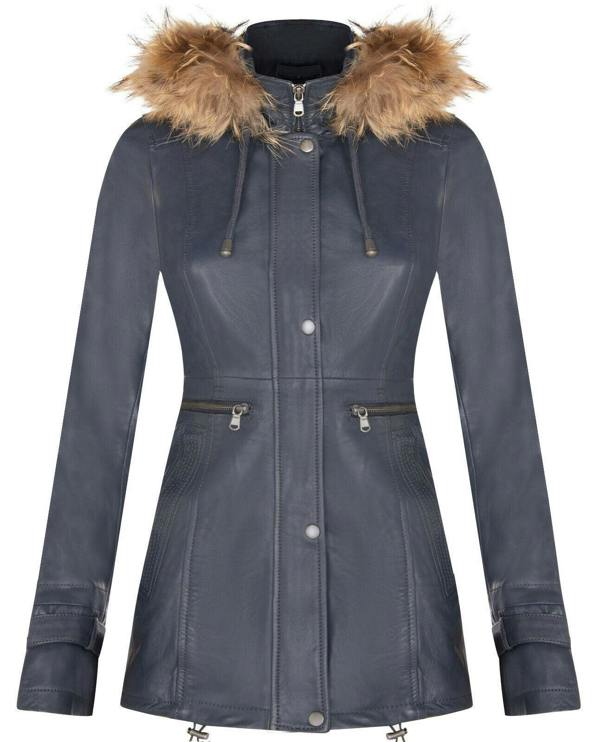 Infinity Leather Womens Leather Hooded Parka Jacket-Putian