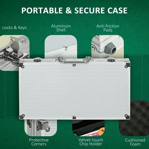 Silver aluminum poker chip carrying case with cushioned corners and locking latch