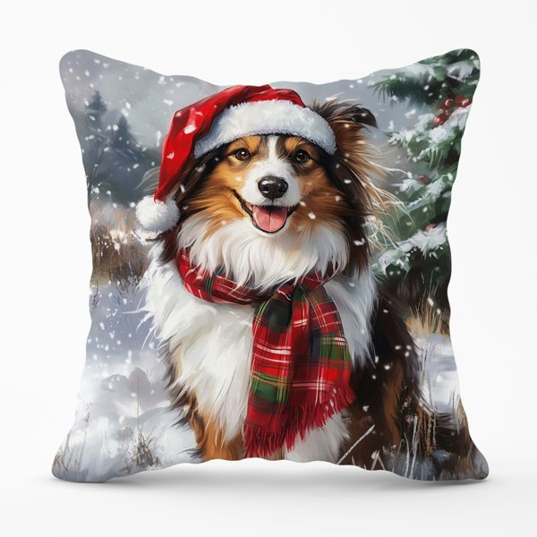 Warren Reed Snowy Christmas Shetland Sheepdog Cushion