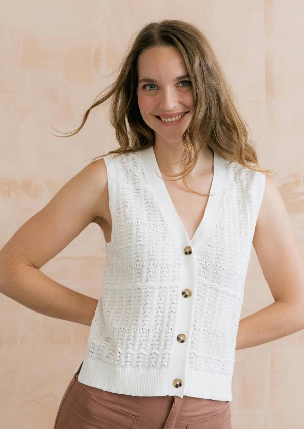 Lily & Me Sophie Pointelle Knit Sleeveless Waistcoat White