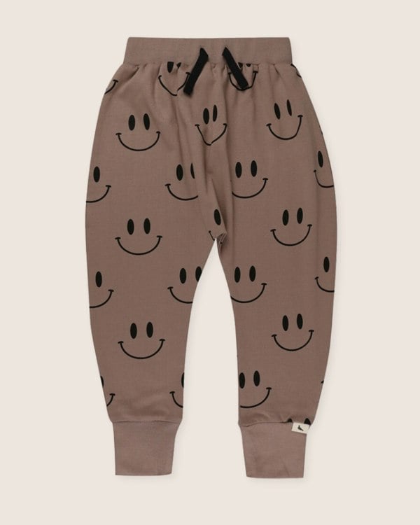 Organic cotton Brown Smiley Face Print Joggers - image 1