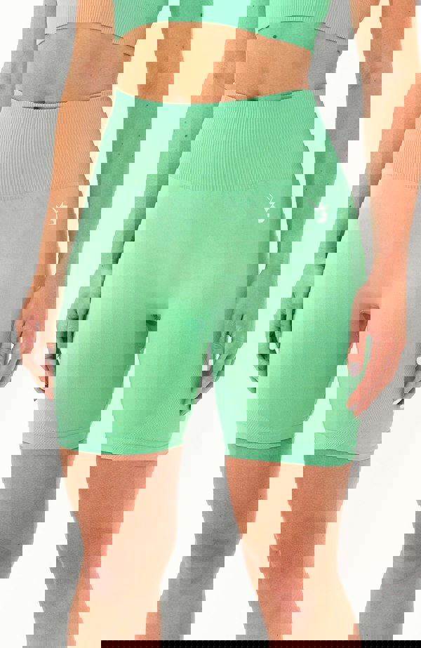 V3 Apparel Women's seamless Limitless high waisted cycle shorts in mint green – Squat proof 5 inch inseam leg bum enhancing shorts for Gym workouts training, Running, yoga, bodybuilding and bikini fitness.