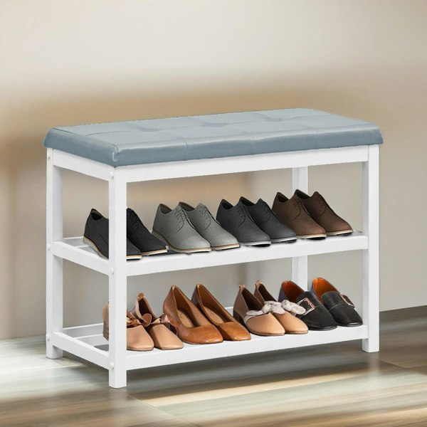 Rafaelo Mobilia Wooden 2 Tier Shoe Rack Bench Grey