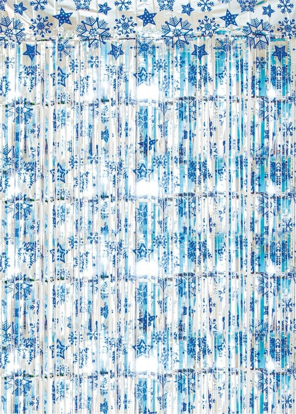 Cheetah Shimmer christmas Tinsel Curtain, 2.5M x 1M Blue