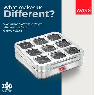 SS Utensils - 9 Square Spice Box (Design) - Medium