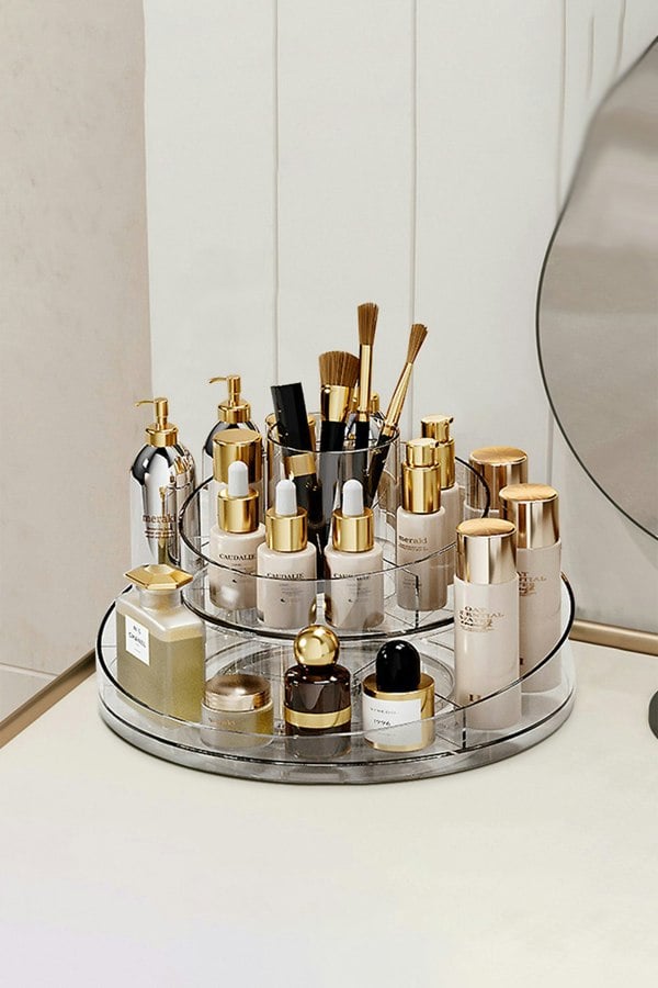 Living and Home Rotating Round Multifunctional Storage Skincare Shelf Desktop Organizer