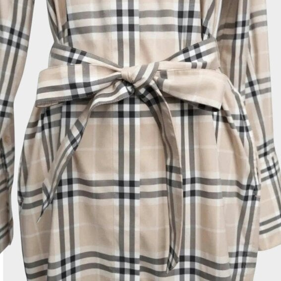 Burberry Soft Fawn Check Cotton Belted Dress Beige