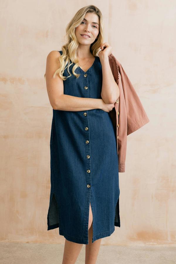 Lily & Me Erica Button Through Denim Midi Dress