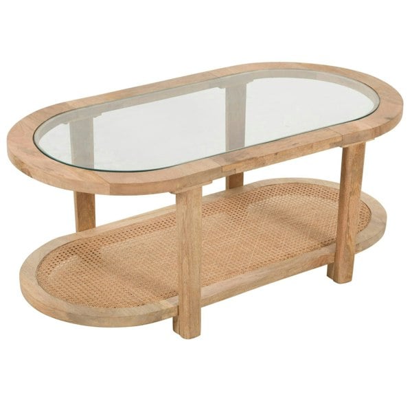 IH Design Monco Mango Wood Coffee Table With Glass Top