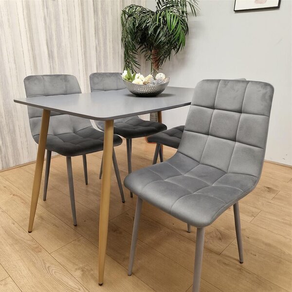 Kosy Koala Modern Rectangle Dark Grey Dining Table Set With 4 Grey Velvet Chairs Dining Room Furniture