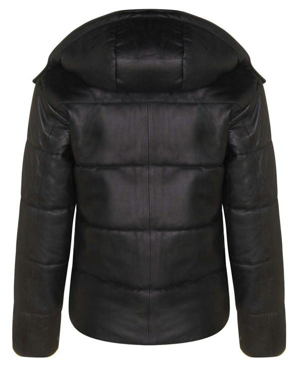 Infinity Leather Womens Puffer Leather Bomber Jacket-Ajax