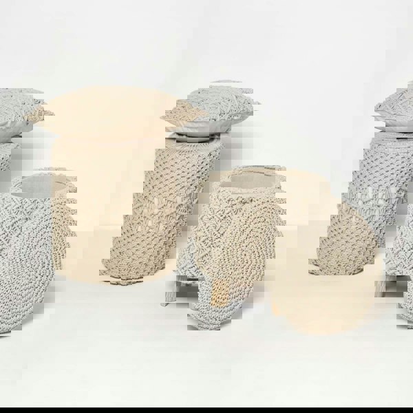 HOMESCAPES Indy Macrame Storage Footstool - 43 cm Tall