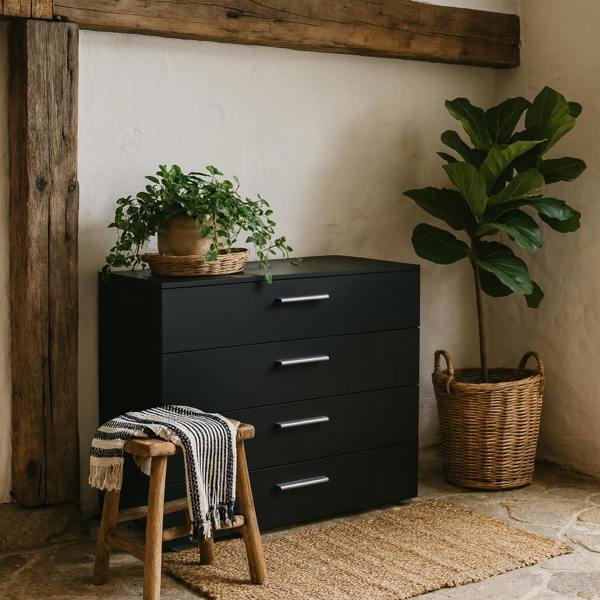Wyld Haus Daejeon Black Wooden Chest 4 Drawers