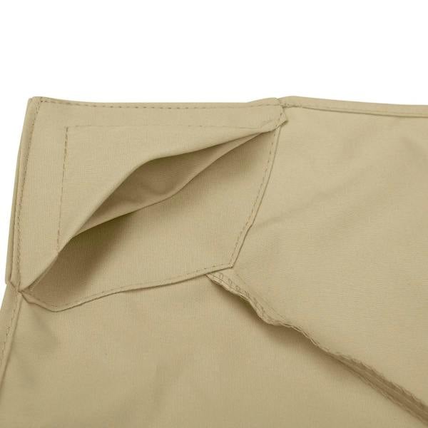Beige gazebo top cover fabric panel with stitched seam and folded edge