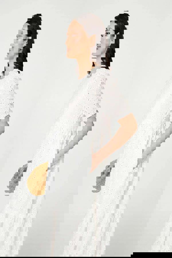 White | Broderie Anglaise Tiered Midi Dress