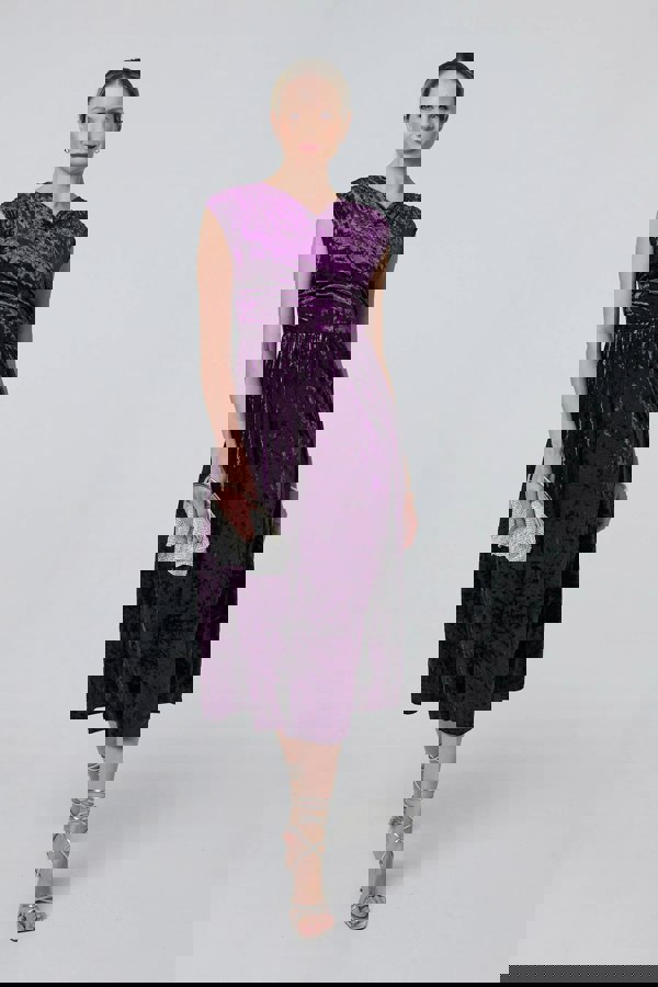 Purple | Crushed Velvet Fit & Flare Midi Dress

