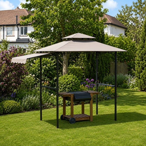 BBQ Shelter Gazebo 2.45m - Garden BBQ Canopy with Shelves & Light The Garden Furniture Shop
