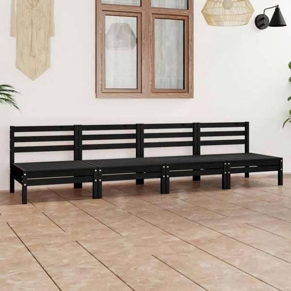 Berkfield 4 Piece Garden Lounge Set Black Solid Pinewood