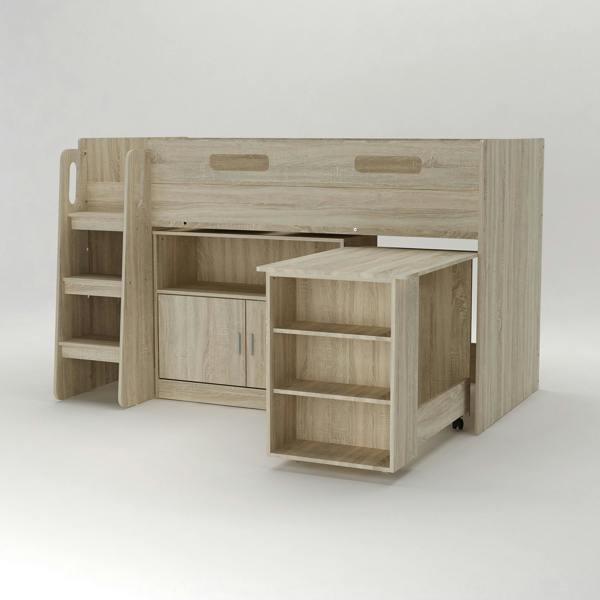Kudlhome Single Mid Sleeper with Desk & Cupboard
