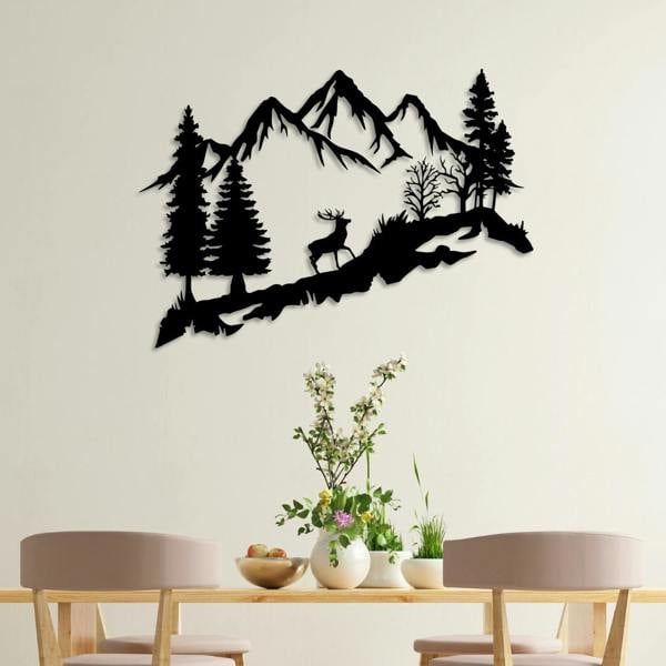 Decortie Mountain Peak and Forest Silhouette Metal Wall Decor 90 cm