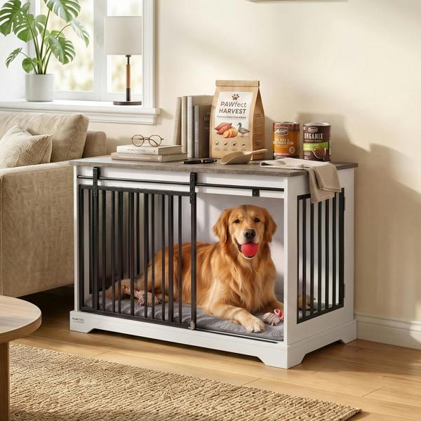 PawHut 100 cm Large Dog Crate Furniture with Sliding Barn Door