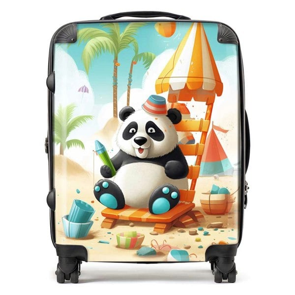 Warren Reed Panda On A Beach Holiday Suitcase