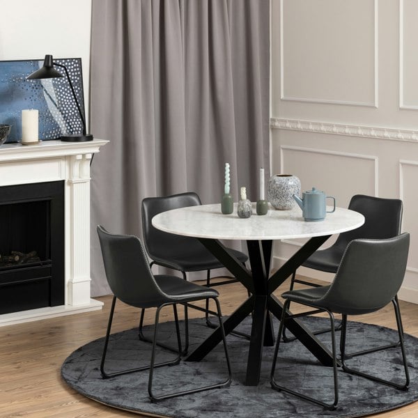 Furniture To Go Heaven Round Dining Table with White Polished Marble Top
