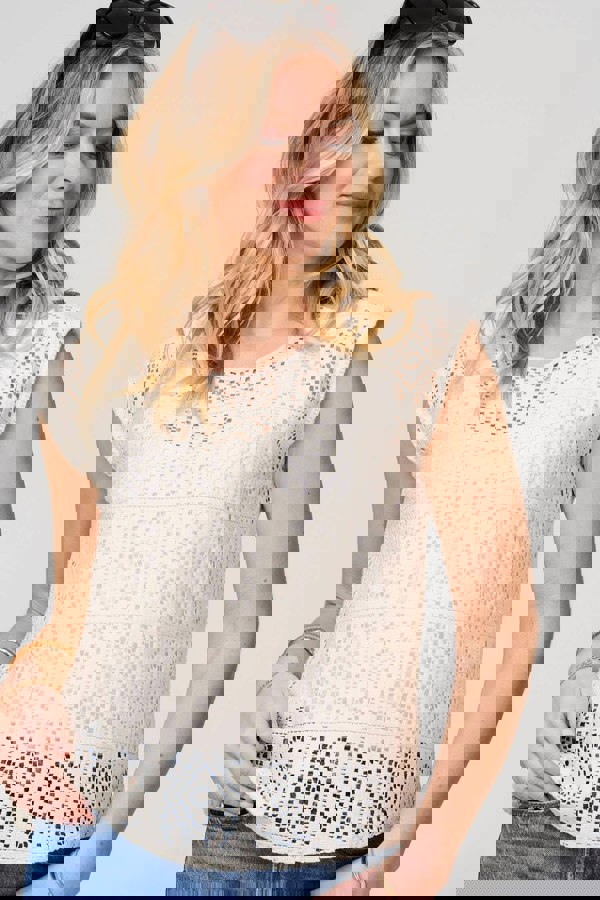 Ivory | Lace Crochet Detail Cap Sleeve Top