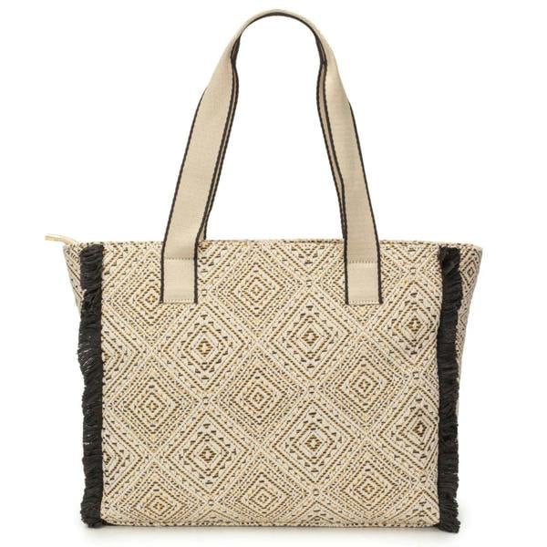 Elie Beaumont Summer Tote - Fringe Black Diamond Jacquard weave