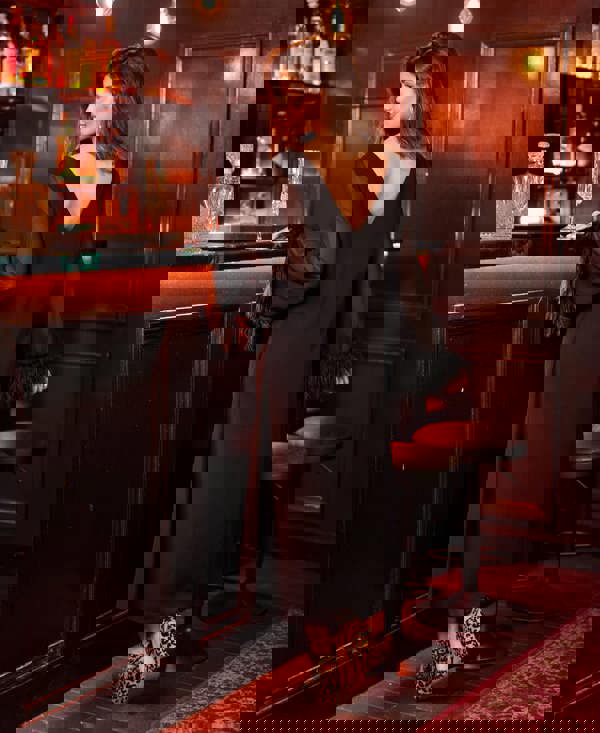 Needs No Label Black Feathered Trim Midaxi Dress