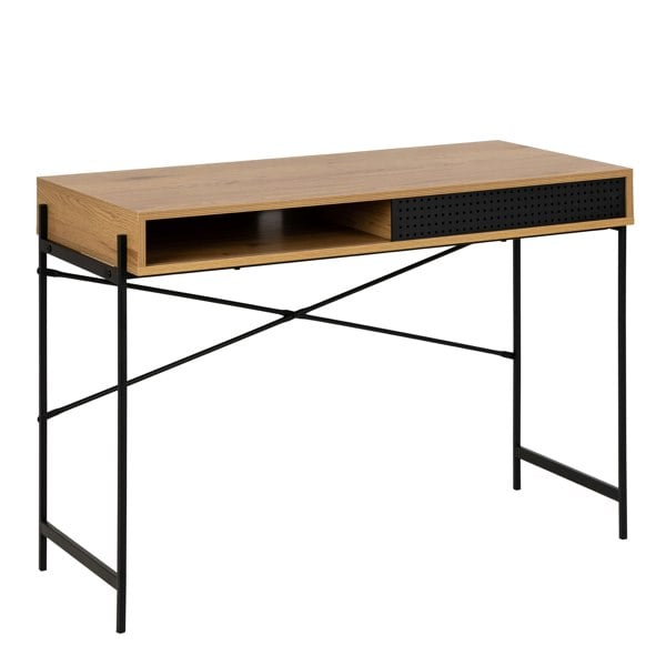 Furniture To Go Angus Office Desk with Sliding Door in Oak & Black