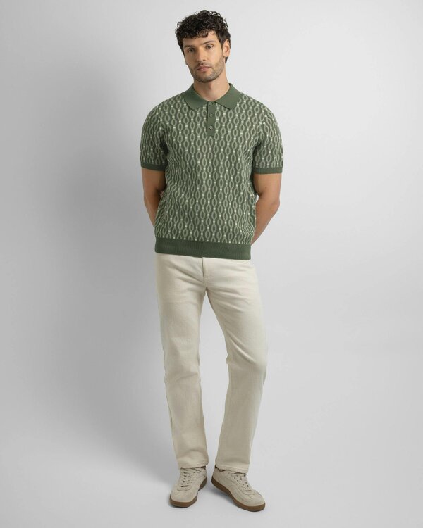 Steel & Jelly Kew - Geometric Diamond Jacquard Knitted Polo Shirt