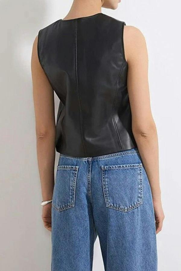 WOVCOR Faux Leather Fitted Woven Vest