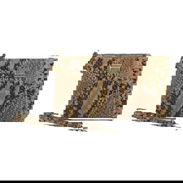 Assots London 'KAREN' Tan Snake Print Real Leather Wristlet Clutch Bag