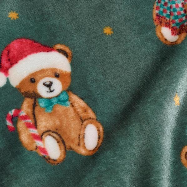 Catherine Lansfield Christmas Tartan Teddy Bear Fleece Cosy Blanket Throw Green