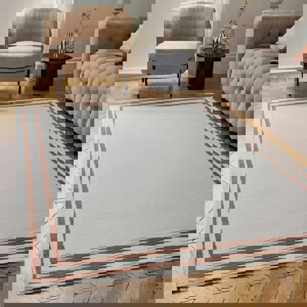 Bordered Living Room rug, terra-cream colours, stain-resistant and non-shedding