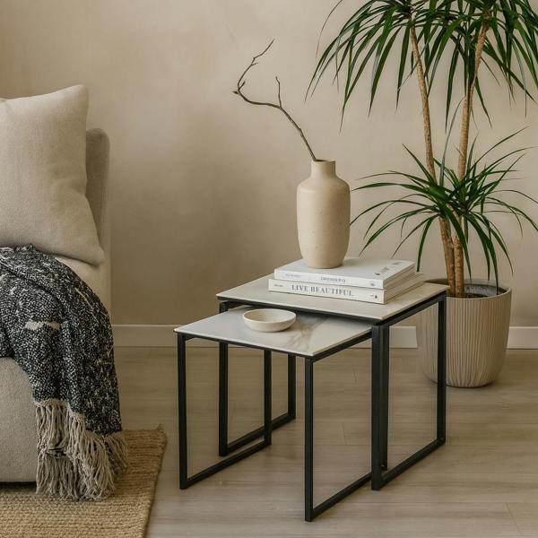 Wyld Haus Durban Square White Ceramic Nesting Coffee Table Set