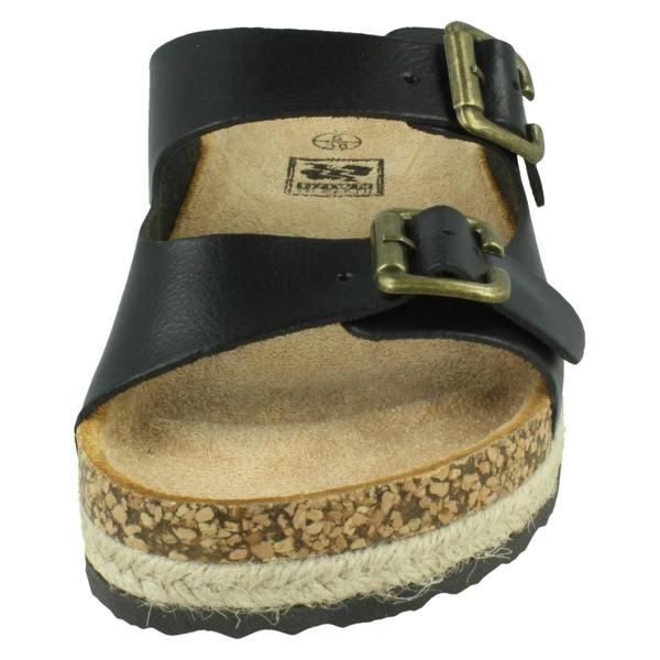 Down to Earth Ladies Down To Earth Twin Buckle Strap Sliders Sandals F12086