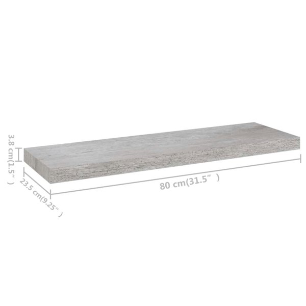 Berkfield Floating Wall Shelves 2 pcs Concrete Grey 80x23.5x3.8 cm MDF