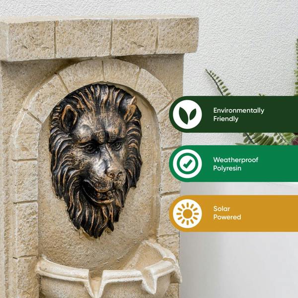 Gardenwize Lion Head Solar Wall Fountain with Battery Backup